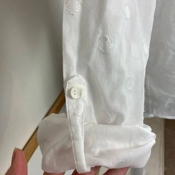 Chicos White Polka Dot embroidered on white background Button-Up Shirt (2) - Picture 8 of 13